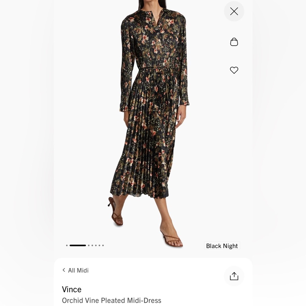 Vince Floral Pleated Midi Dress in Purple and Green